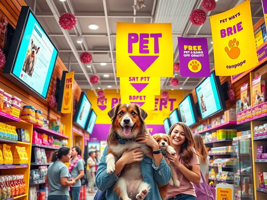 A vibrant image showcasing a well-managed social media presence for a pet store, featuring engaging content, customer interactions, and promotional offers.