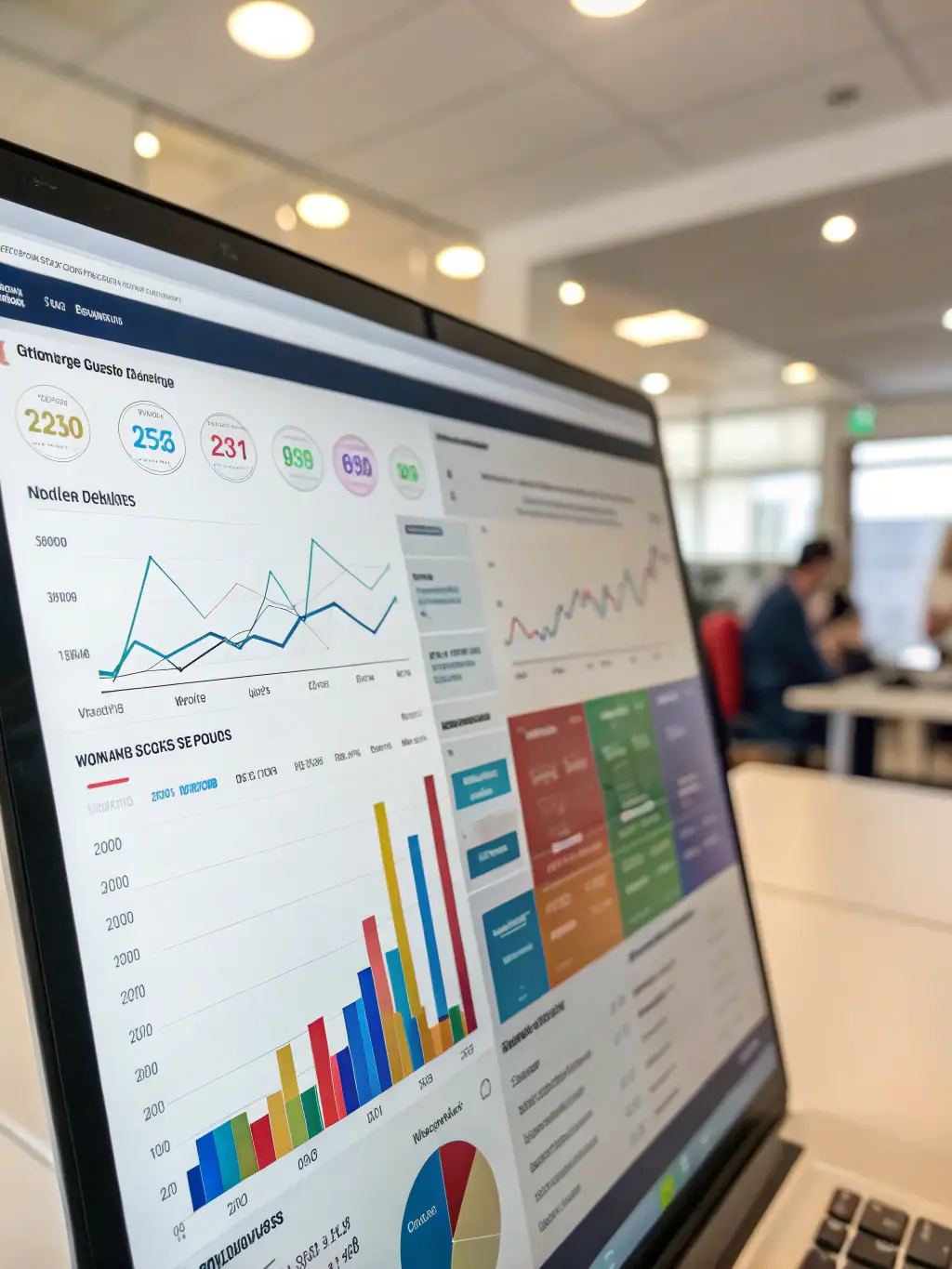 A detailed image showcasing a dashboard with marketing analytics, charts, and graphs, illustrating data-driven strategies in action for an animal care business.